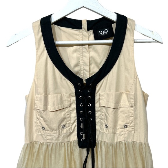 Dolce & Gabbana Corset Dress Cream Black Trim Y2K Sleeveless Sz 40 / US 4 - Picture 3 of 12